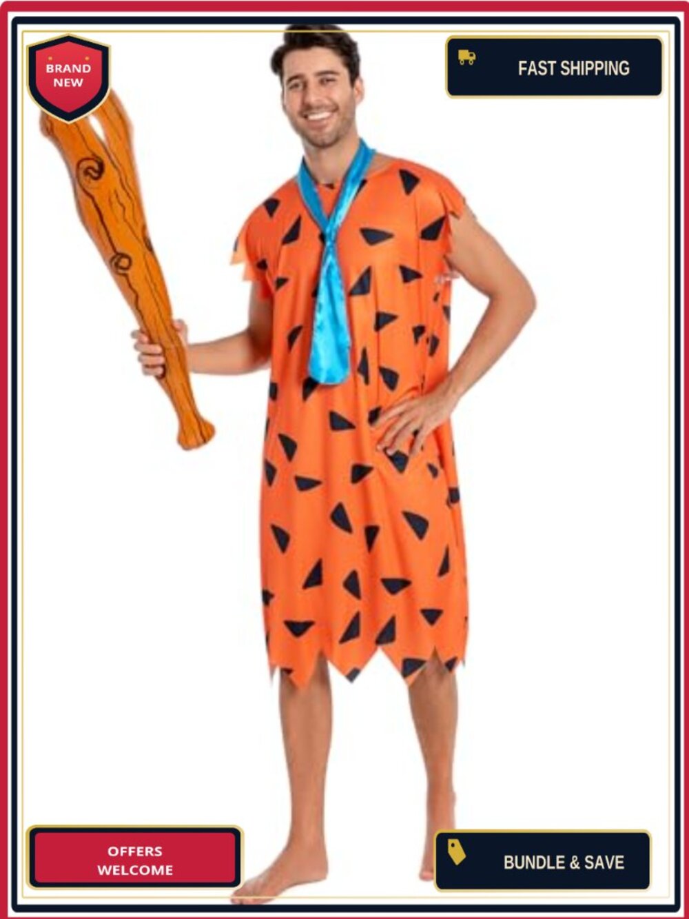 Men's Halloween Caveman Cosplay Costume 3-Piece Tunic Set